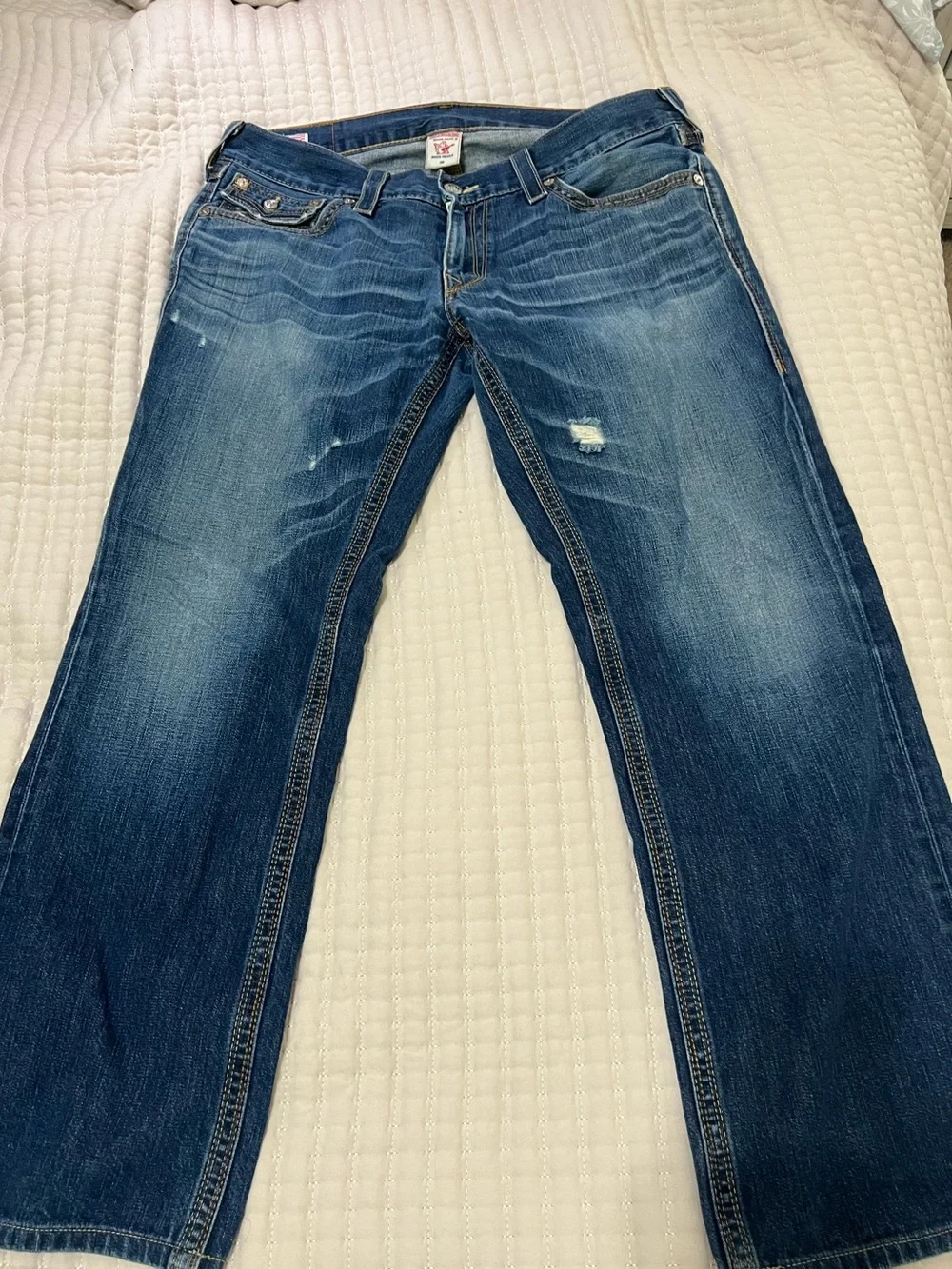 True Religion Relaxed Fit Men’s Distressed Blue Jeans